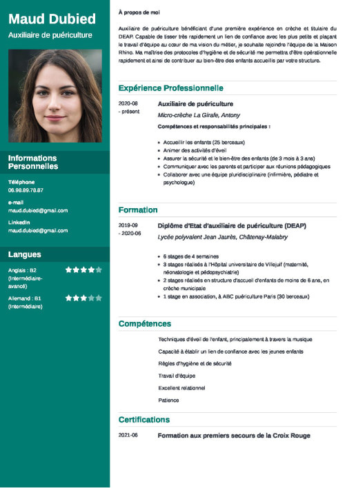 Exemple de CV petite enfance